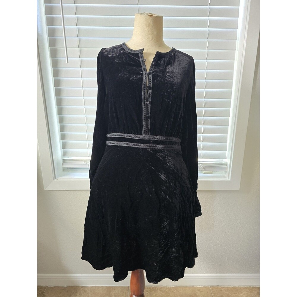 Joie Dark LV black velvet Goth-style mini dress long flare sleeve pocket night